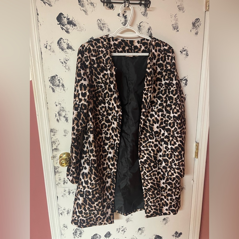 Leopard Print Open Front Coat